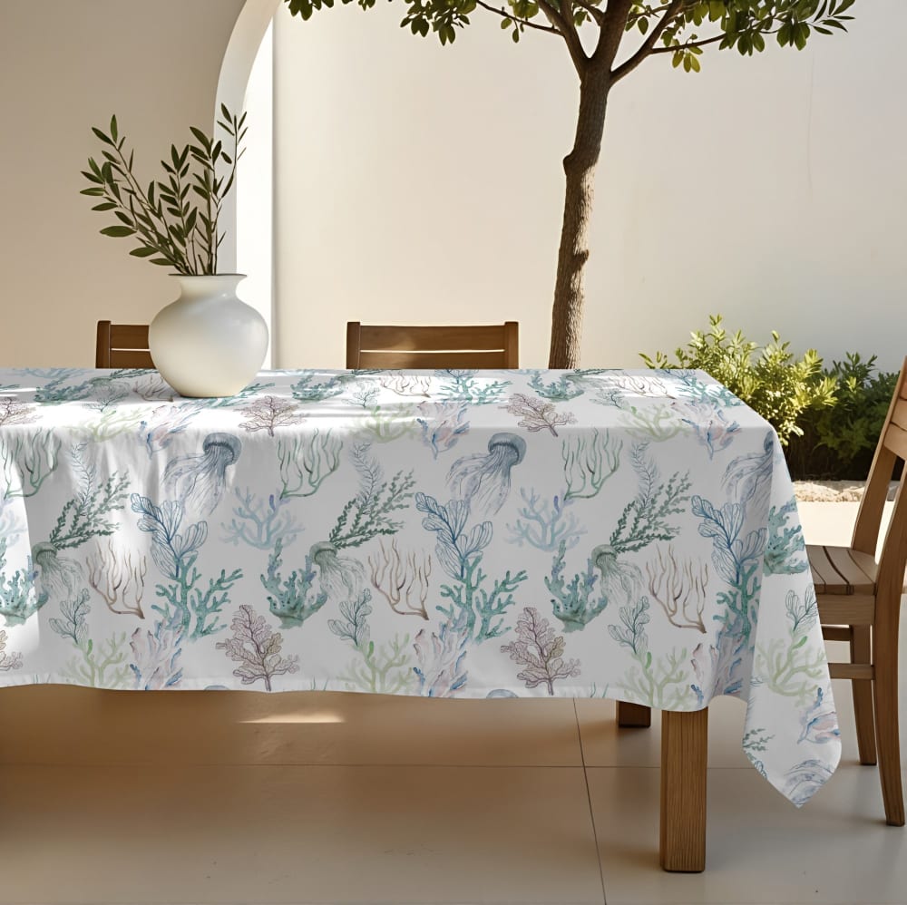 Nappe anti-taches en coton bleu 250x155 cm