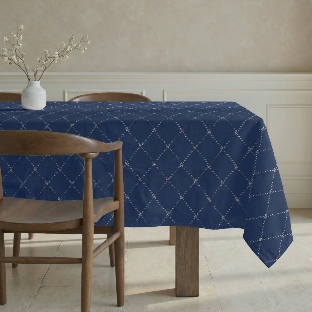 Nappe enduite anti-taches en coton bleu marine 100x155 cm