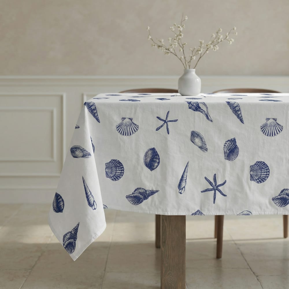 Nappe enduite anti-taches en coton bleu 200x155 cm