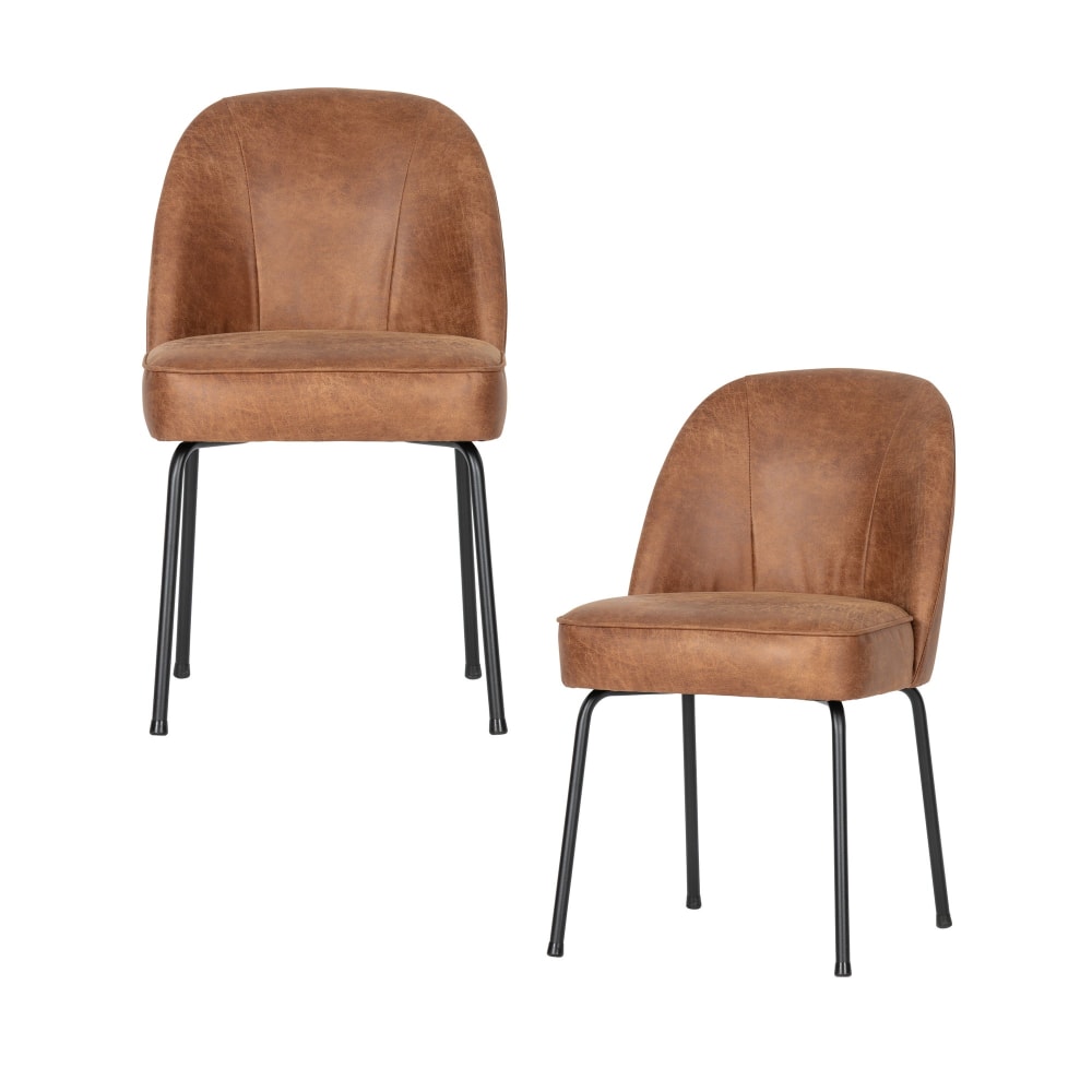 WOOOD 2er Set Esszimmerstühle aus Leder, Braun style modern Braun Leder