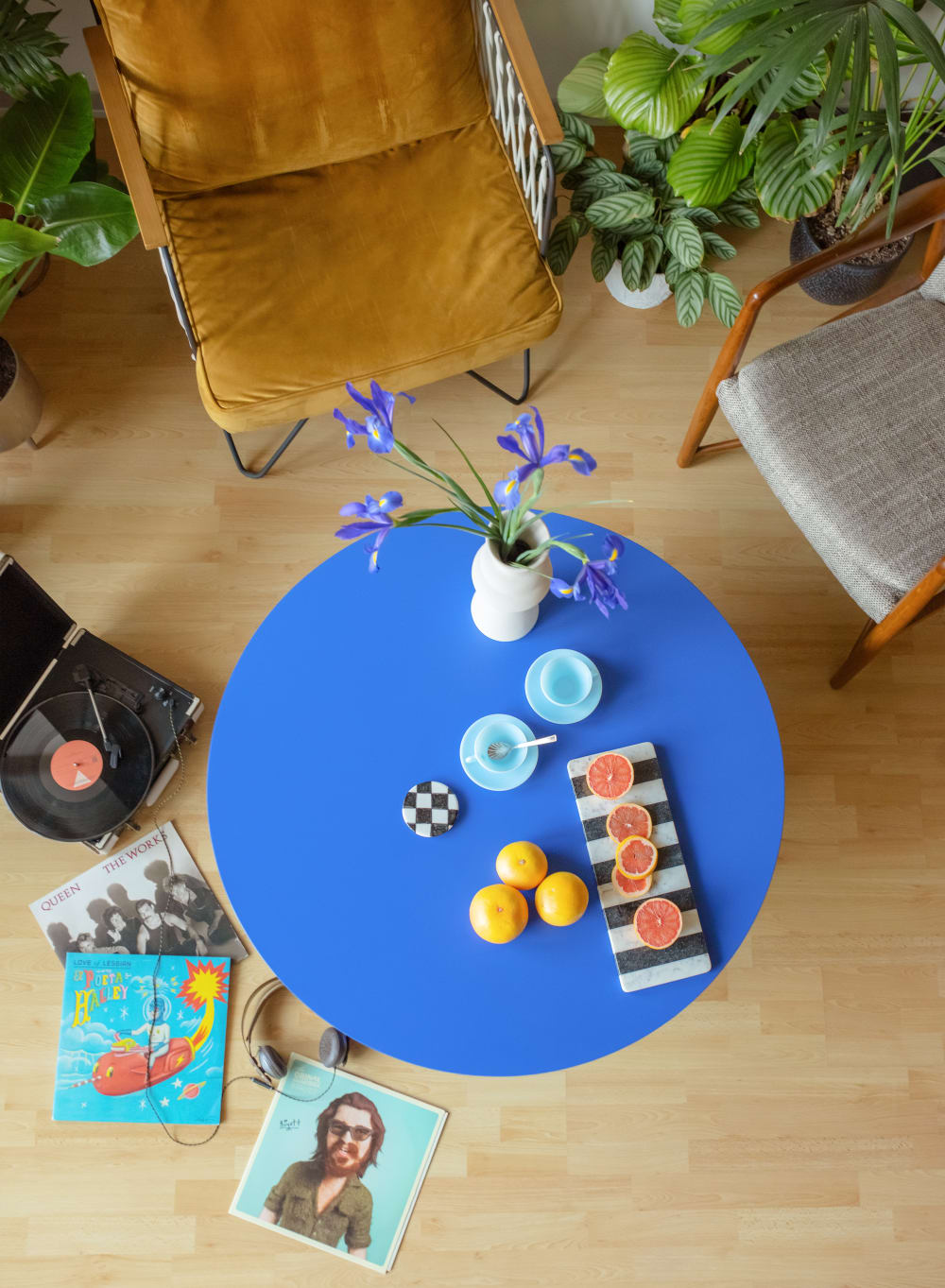 Runder Couchtisch, mit laminiertem 3 cm stark, Blau Preußen, 100