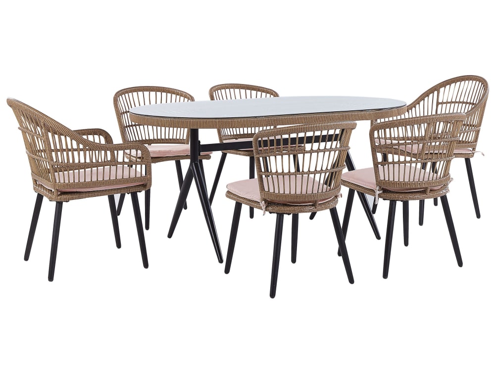 Set de salle à manger 6 personnes en polyrotin beige