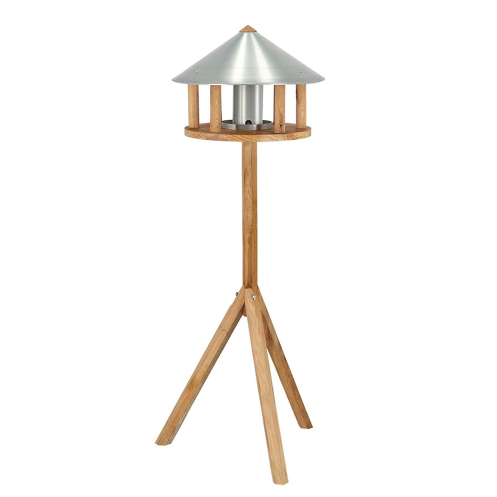 Esschert Design Mangeoire sur pieds en chêne - Toit zinc Beige Bois