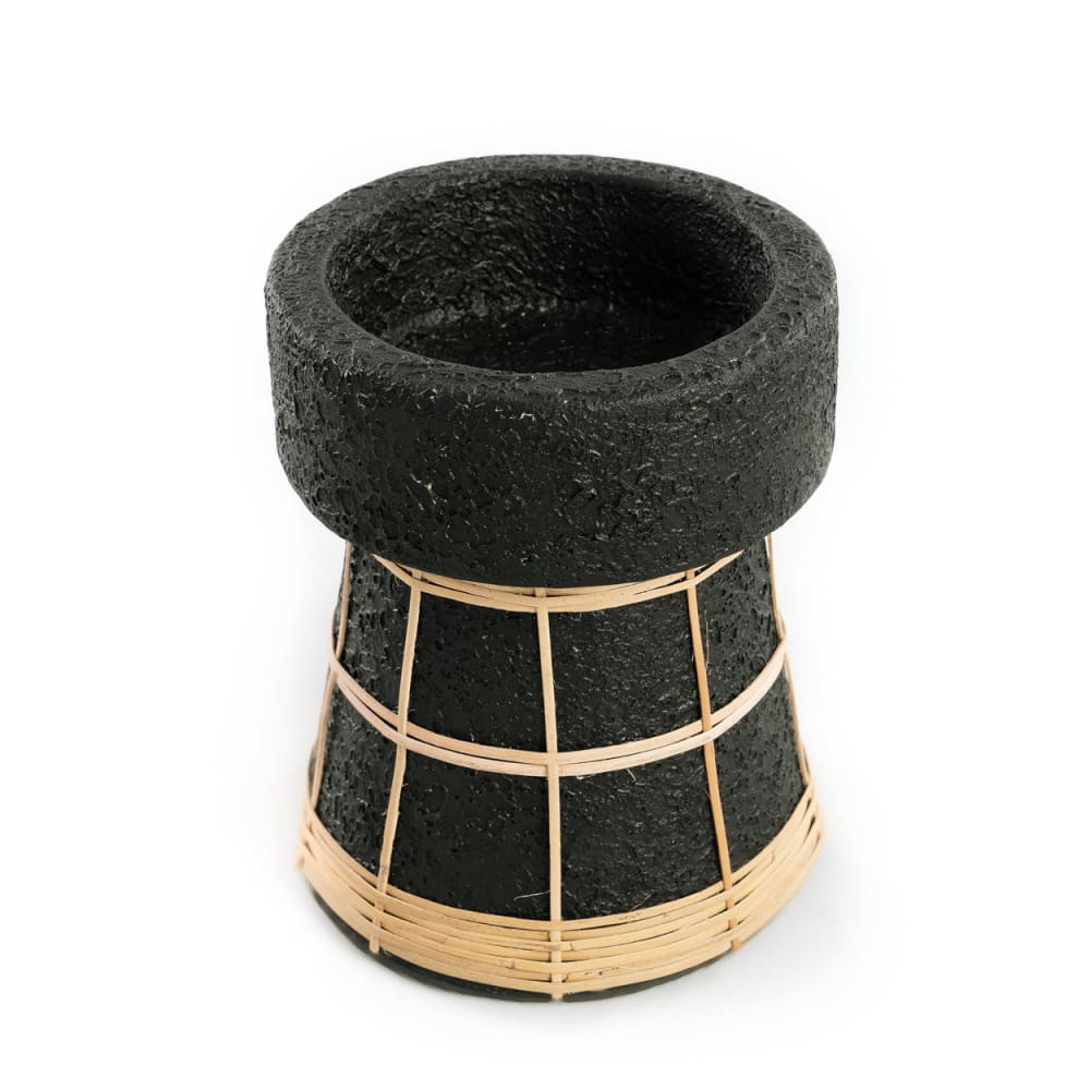 Bazar Bizar Kerzenhalter aus terrakotta und rattan in schwarz und braun,12x12x16cm style seaside - -