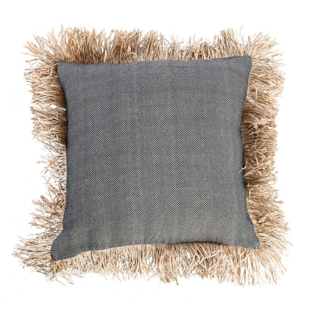 Bazar Bizar Kissenbezug aus baumwolle und raffia in braun und schwarz, 60x60x2cm style seaside Mehrfarbig