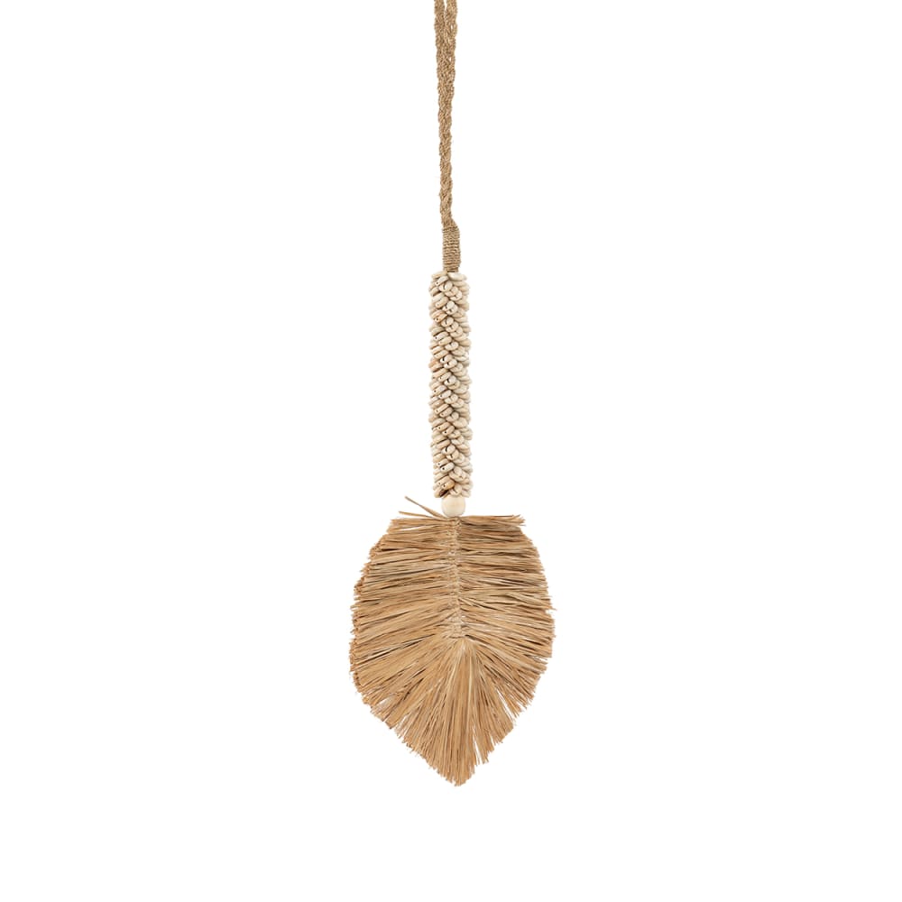 Décoration murale raphia et coquillages blanc naturel L70 cm