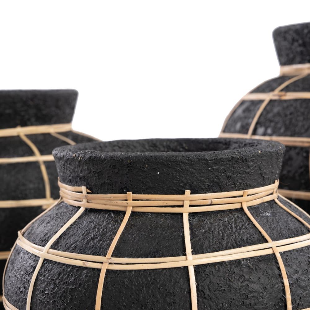 Vase terre cuite et rotin noir et marron 25x25x19cm — vue 4