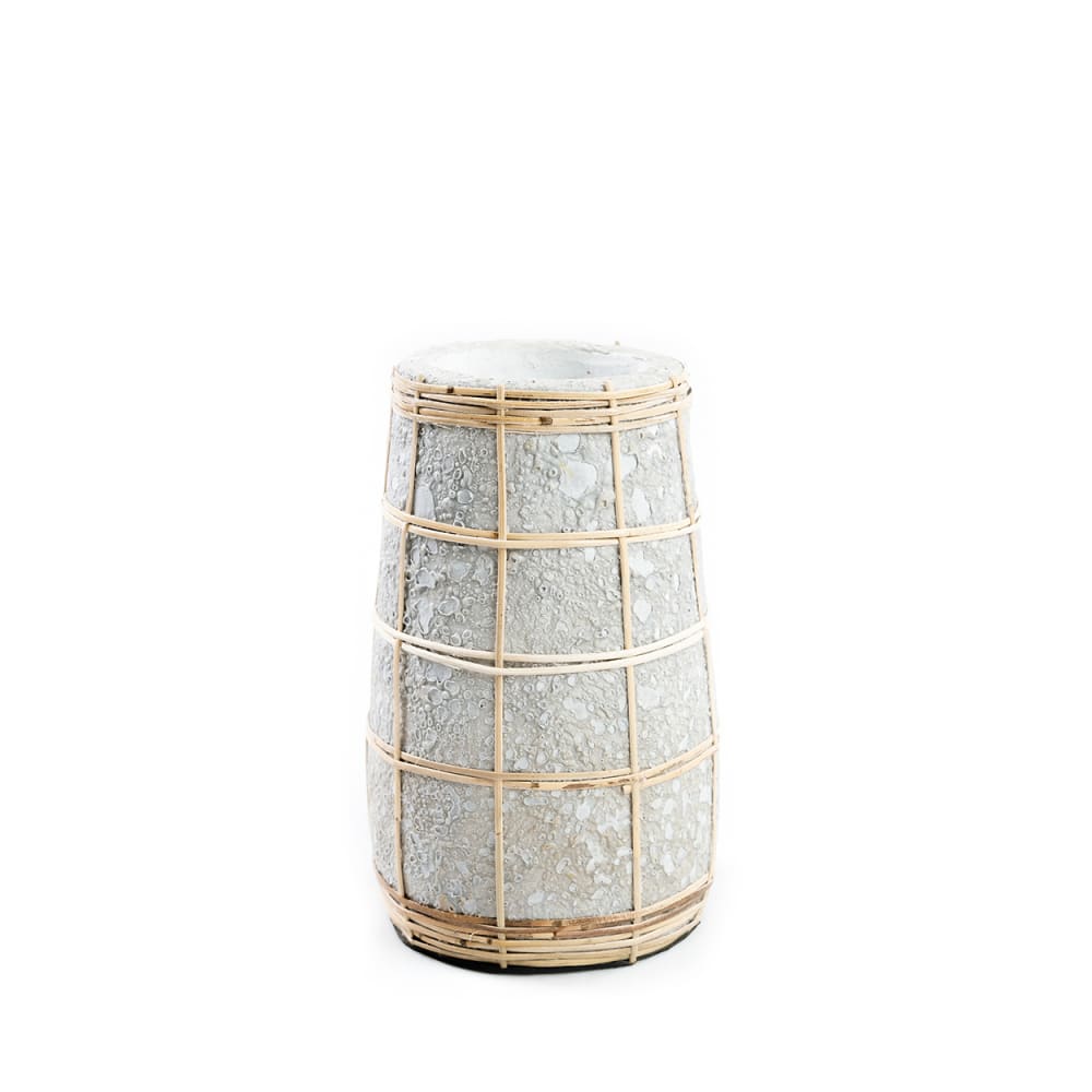 Vaso in terracotta e rattan cemento e marrone 14x14x22cm - Bazar