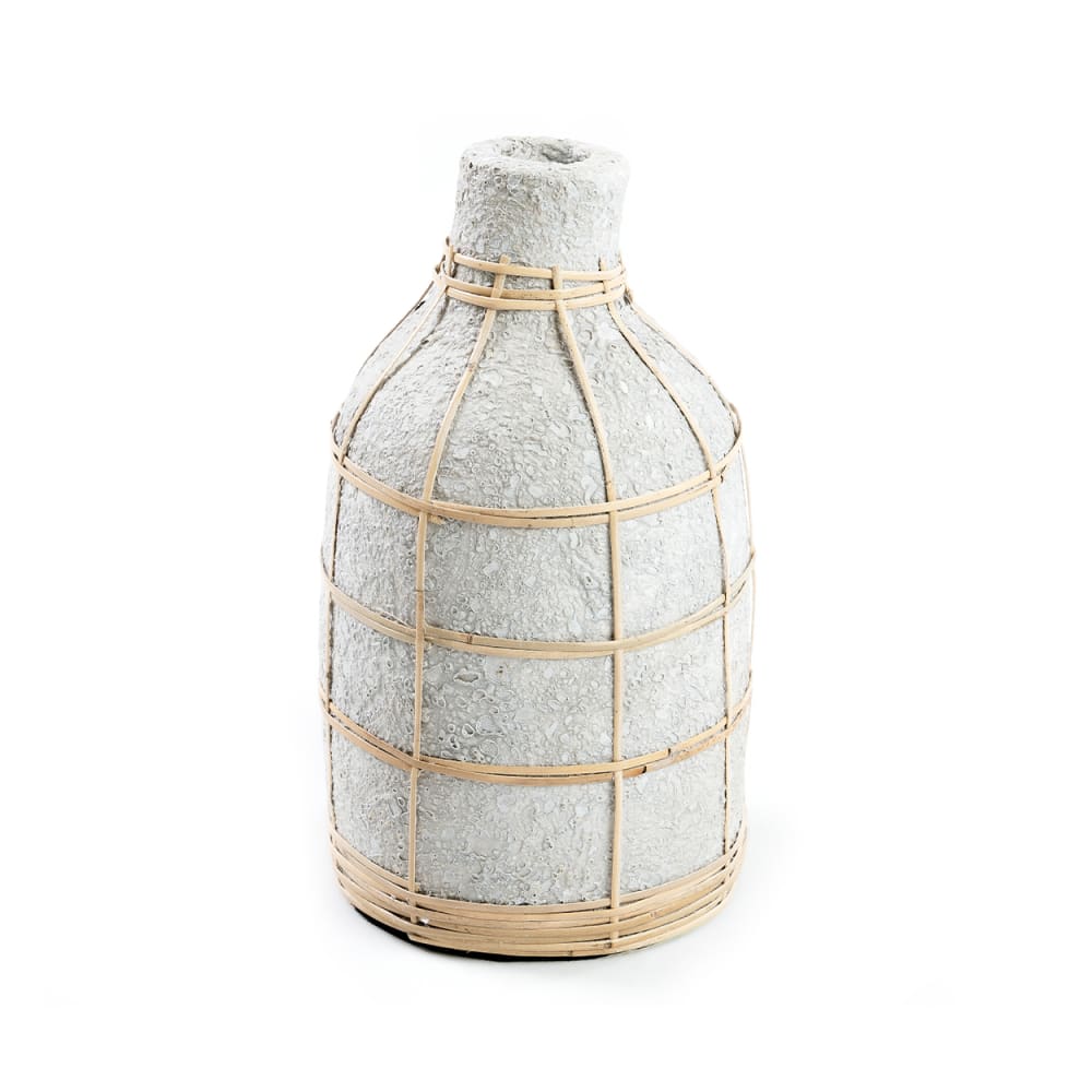 Jarrón de terracota y ratán en cemento y marrón 13x13x24cm