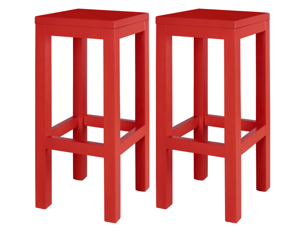 Set 2 Tabourets laqués en pin 65cm rouge flamme