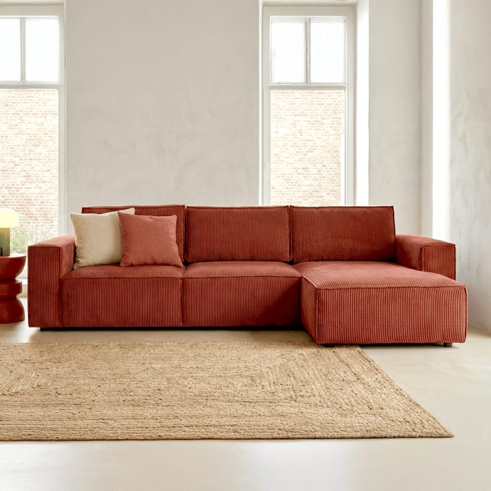 Canapé d'angle convertible 5 places en velours côtelé rouille - Maisons du Monde