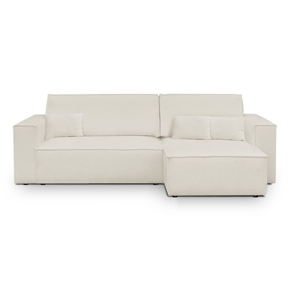 Canapé d'angle convertible 4 places en tissu bouclé beige