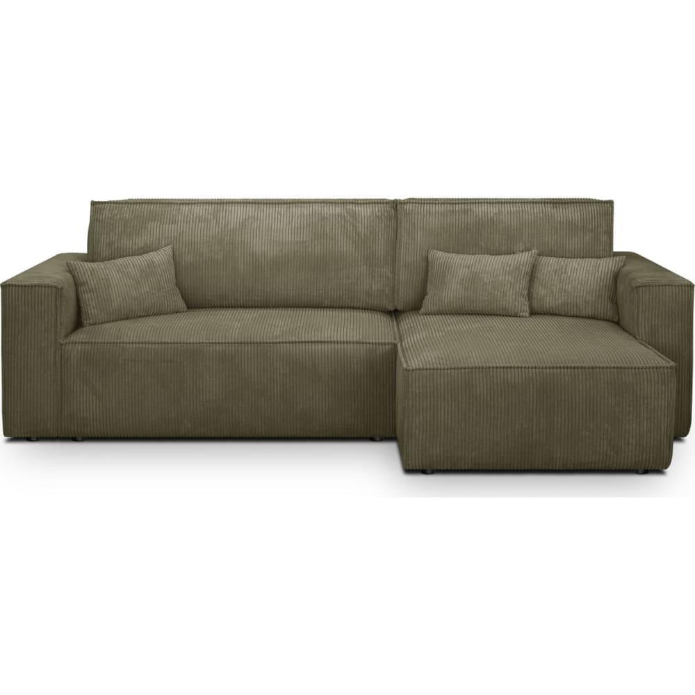 Canapé d'angle convertible 4 places en velours côtelé vert kaki