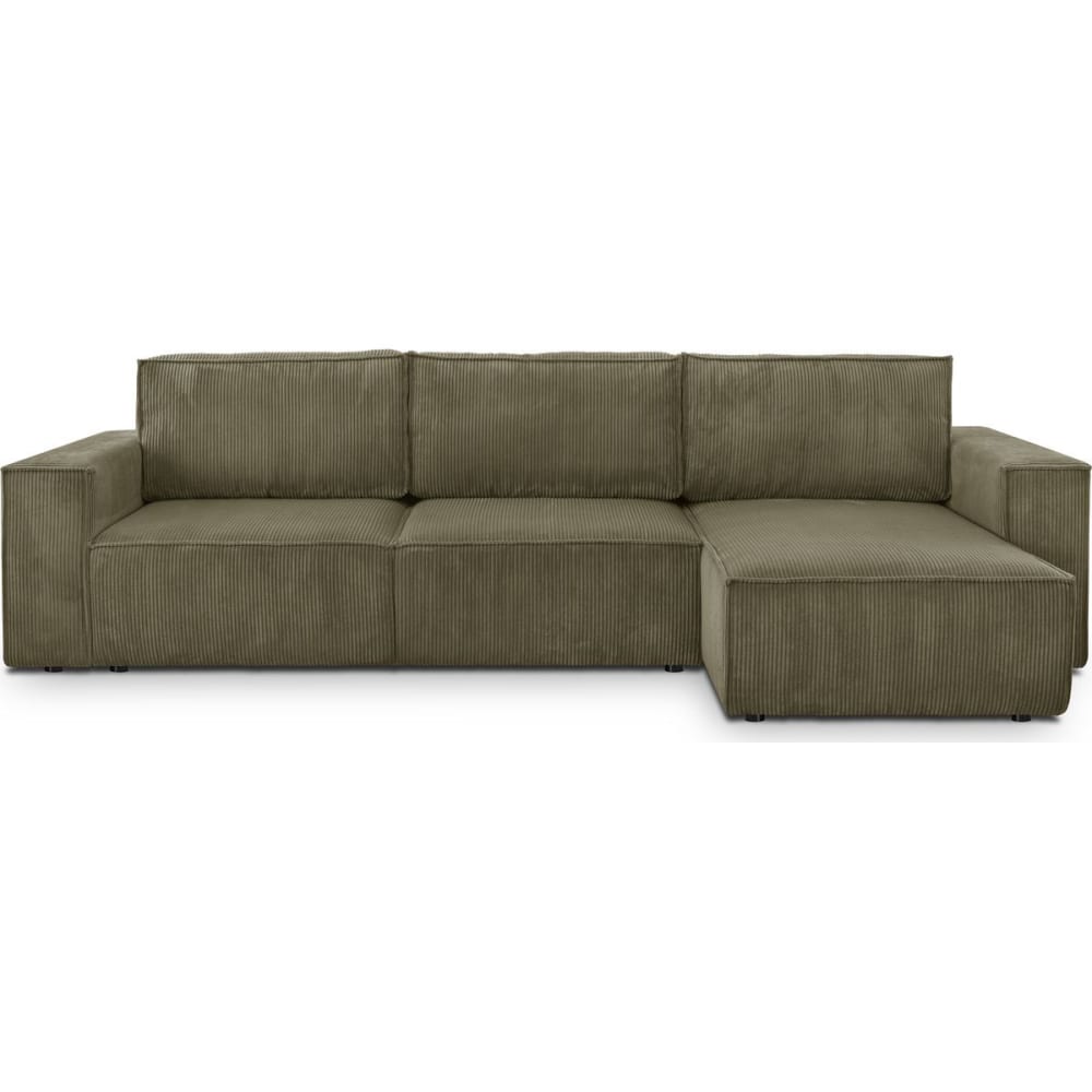Canapé d'angle convertible 5 places en velours côtelé vert kaki