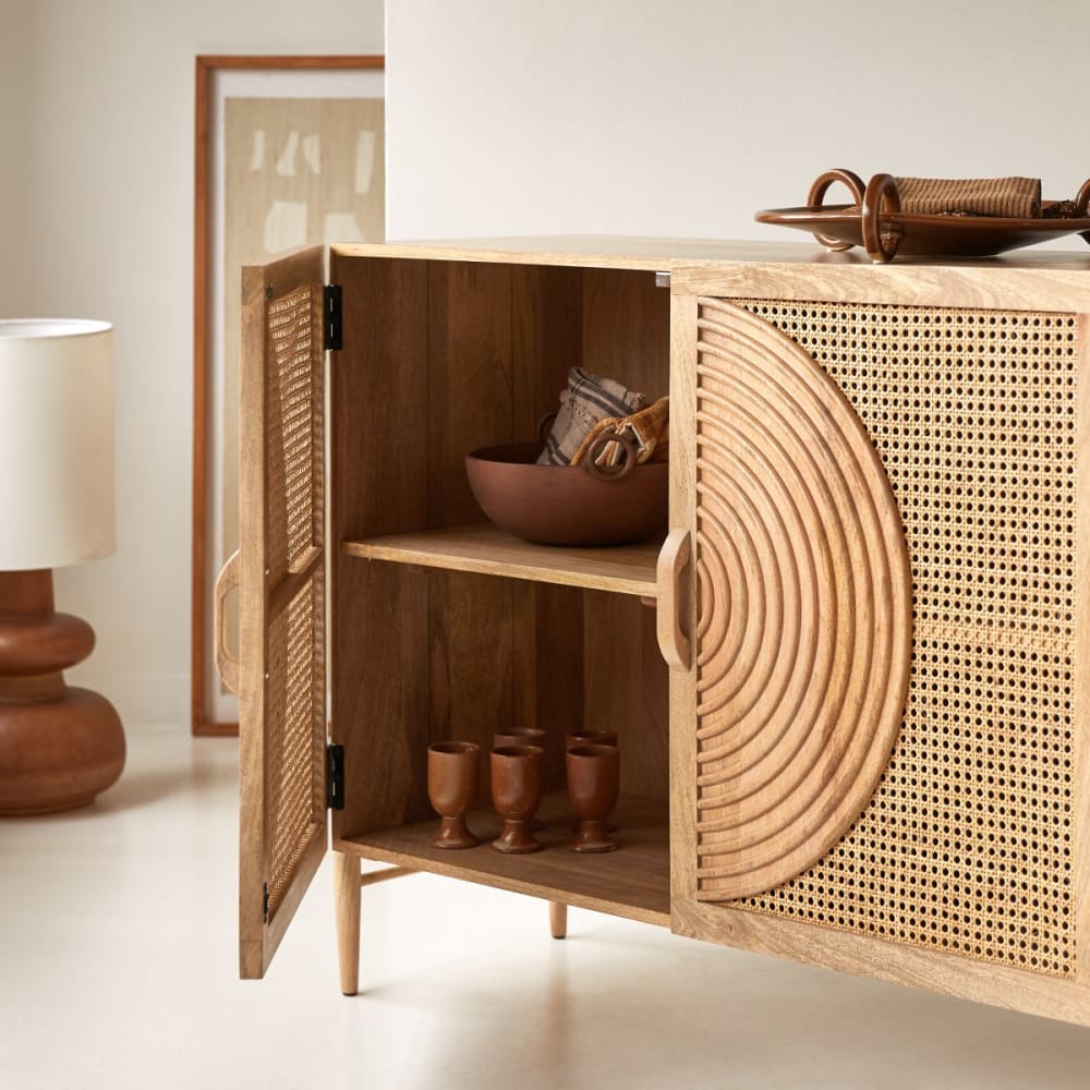 Sideboard aus massivem Mangoholz und Rattan 115 cm - Maisons Du