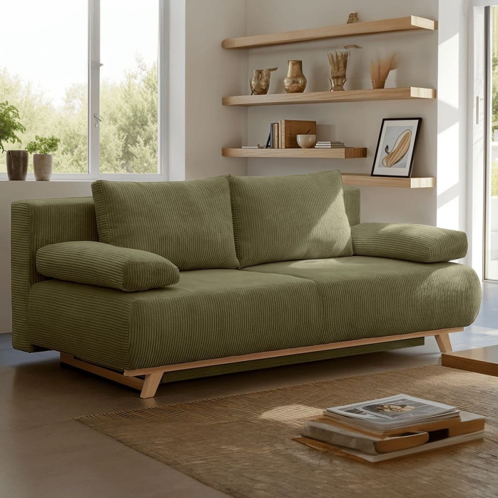 Canapé convertible 3 places en velours côtelé vert kaki - Maisons du Monde