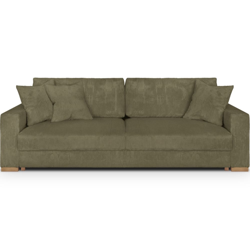 Canapé convertible 3 places en velours côtelé vert kaki