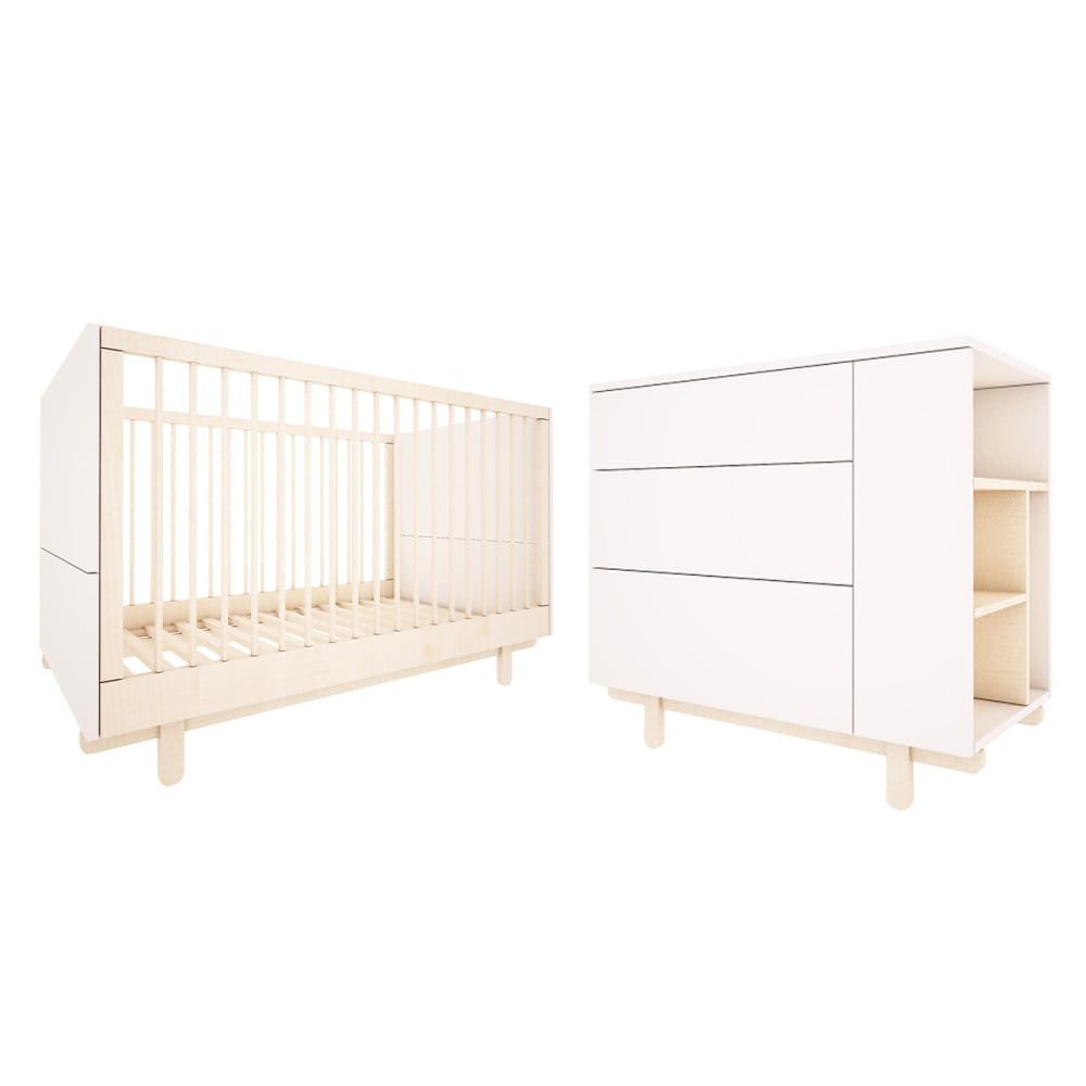 Lit évolutif 70x140 et commode panneaux stratifiés blanc Lit évolutif 70x140 et commode panneaux stratifiés blanc