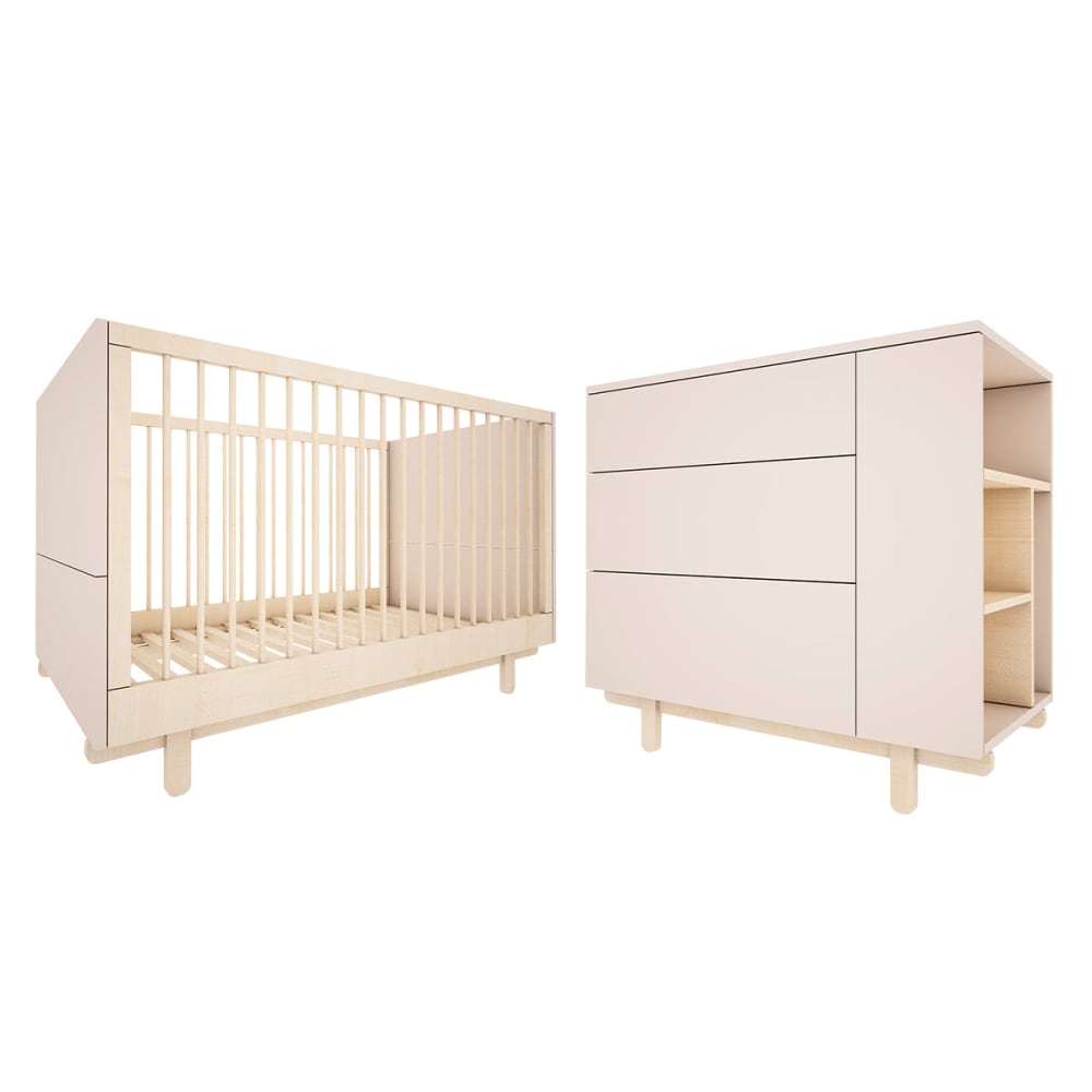 Lit évolutif 70x140 et commode panneaux stratifiés beige Lit évolutif 70x140 et commode panneaux stratifiés beige