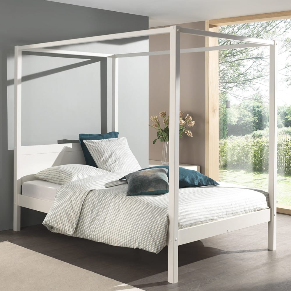 Lit à baldaquin 140x200 sommier inclus blanc