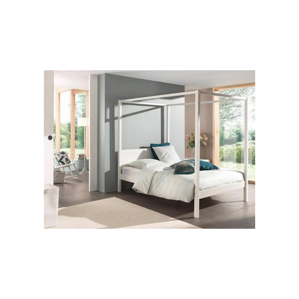 Vipack PINO Lit a baldaquin avec sommier a lattes 140x200 cm Blanc