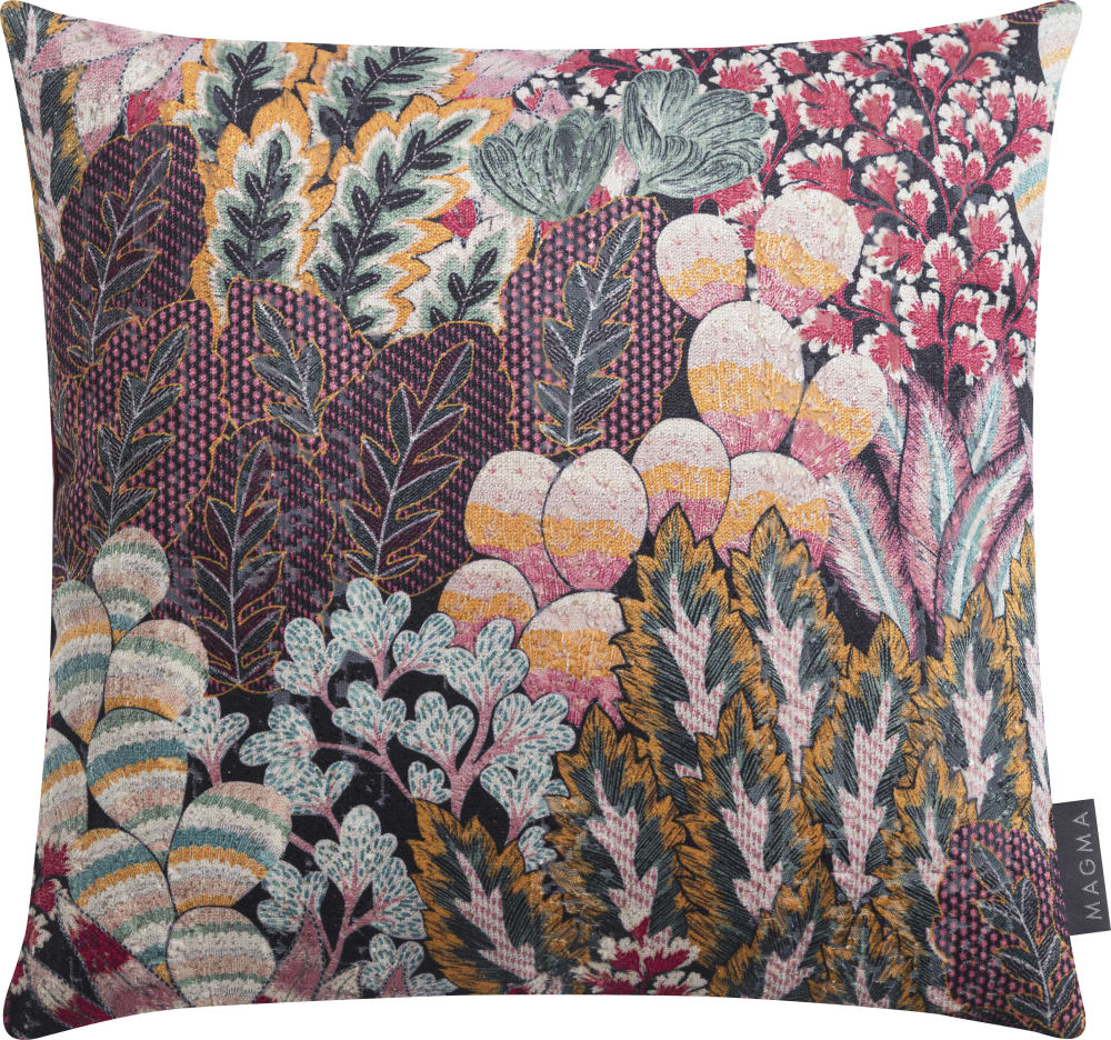 Housse de coussin imprimé végétal sur velours rose - 40x40