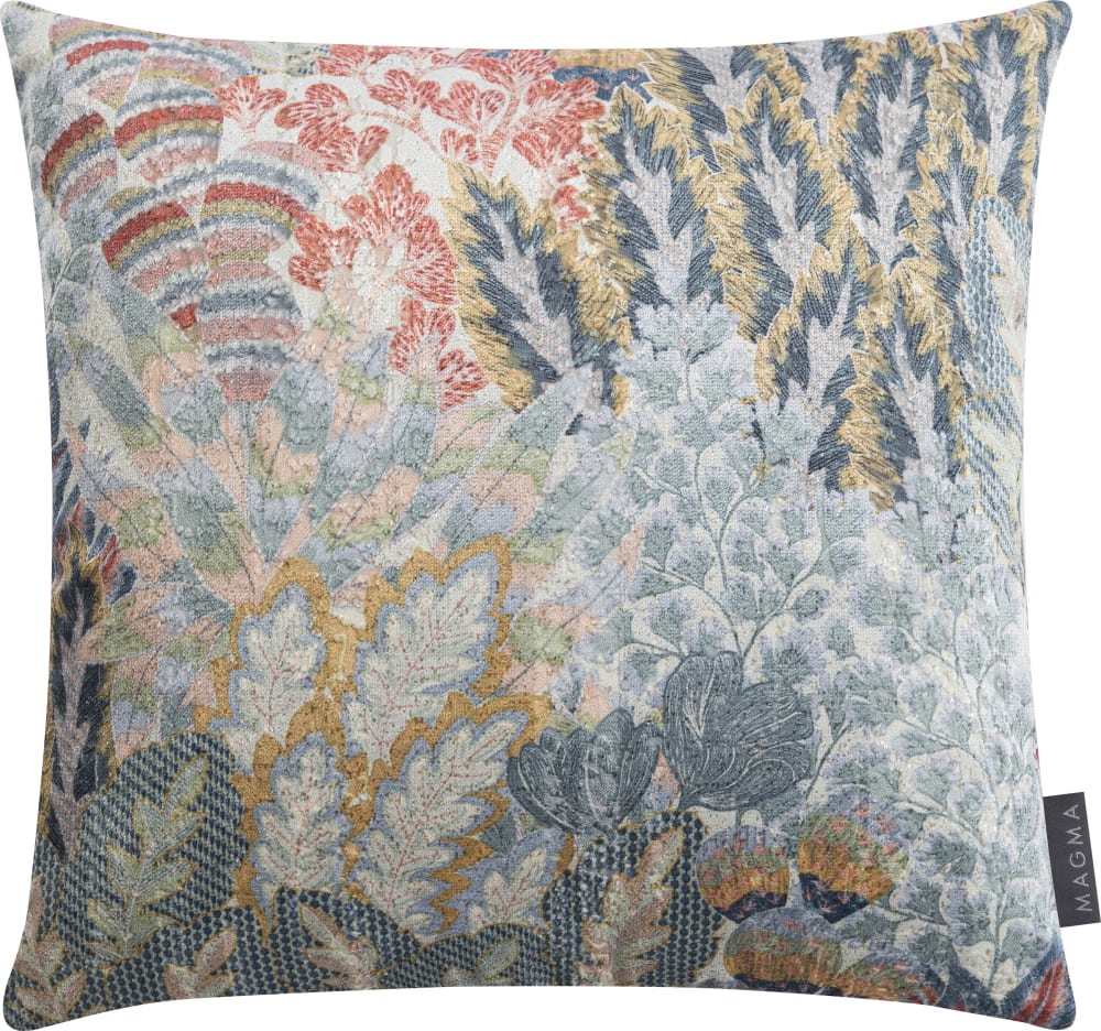 Housse de coussin imprimé végétal sur velours vert - 40x40