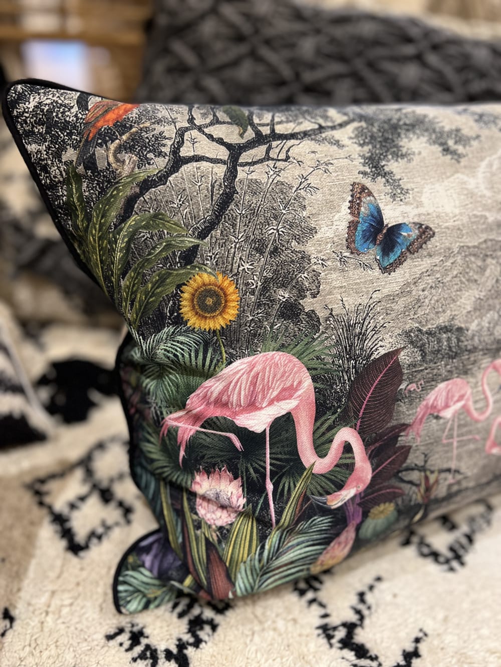 Housse de coussin imprimée paon avec flamands roses- 40x60 — vue 3