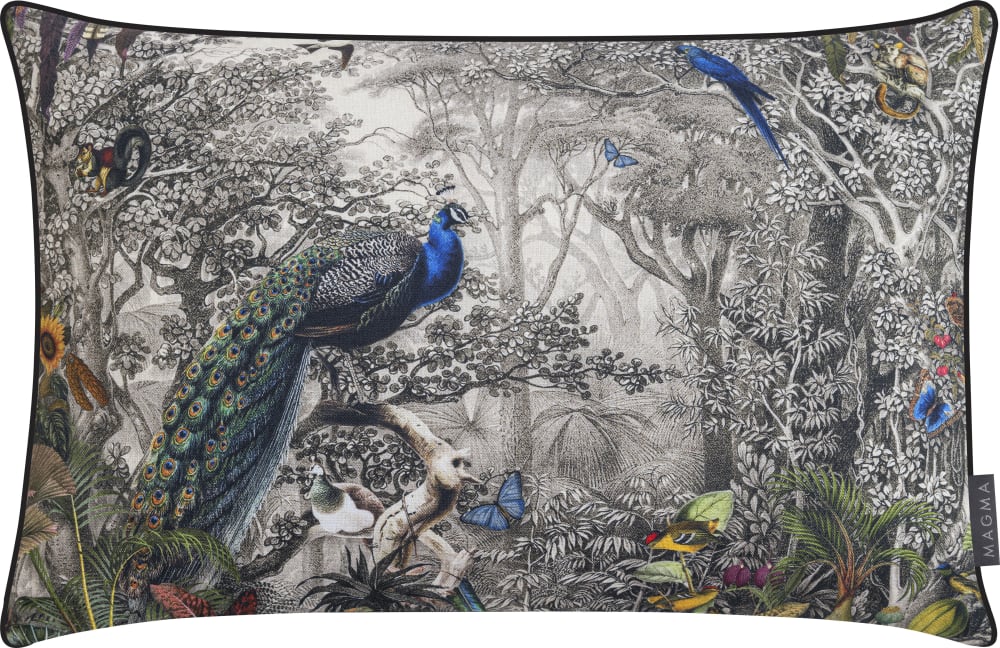 Housse de coussin imprimée paon avec passepoil - 40x60