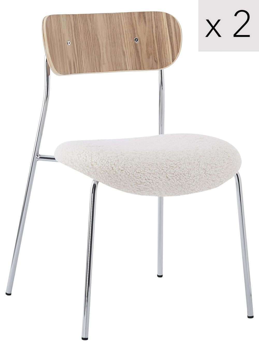 Lot de 2 chaises de salle à manger industrielles en bouclette blanche
