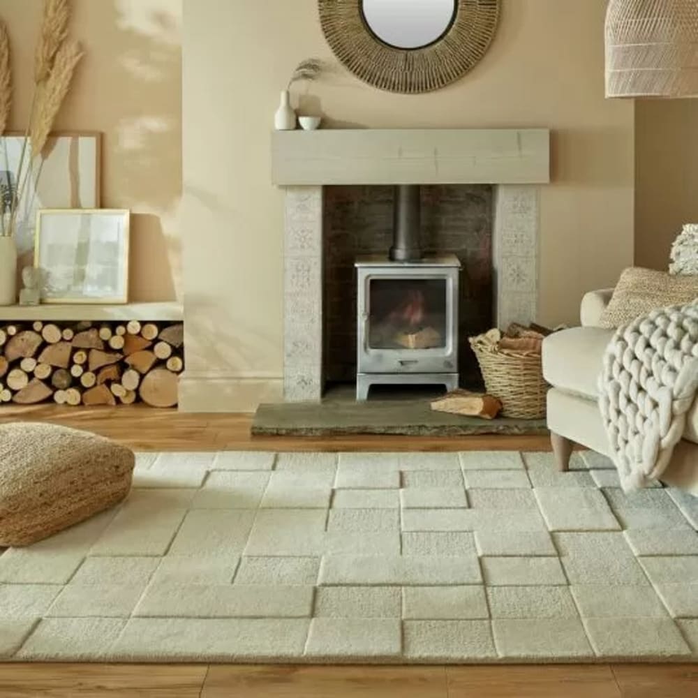 Tapis de salon en laine beige 120x170 cm — vue 3