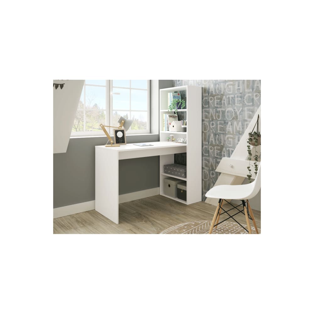 Bureau avec étagère de rangement réversible  120x53x144cm - Blanc