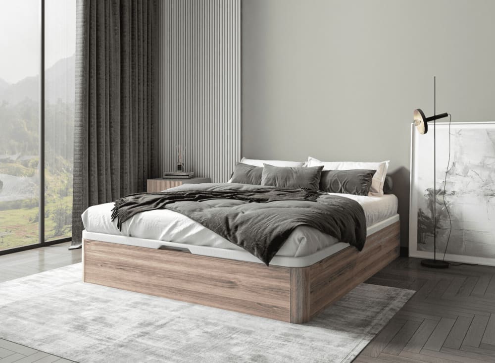 Lit coffre en bois 160x200 Chêne Naturel - Maisons du Monde