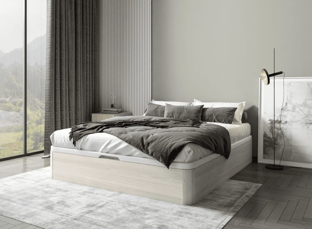 Lit coffre en bois 160x200 Chêne Blanchi - Maisons du Monde