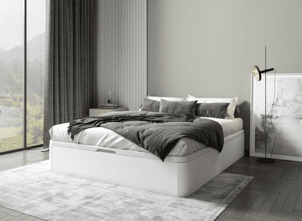 Lit coffre en bois 160x200 Blanc - Maisons du Monde