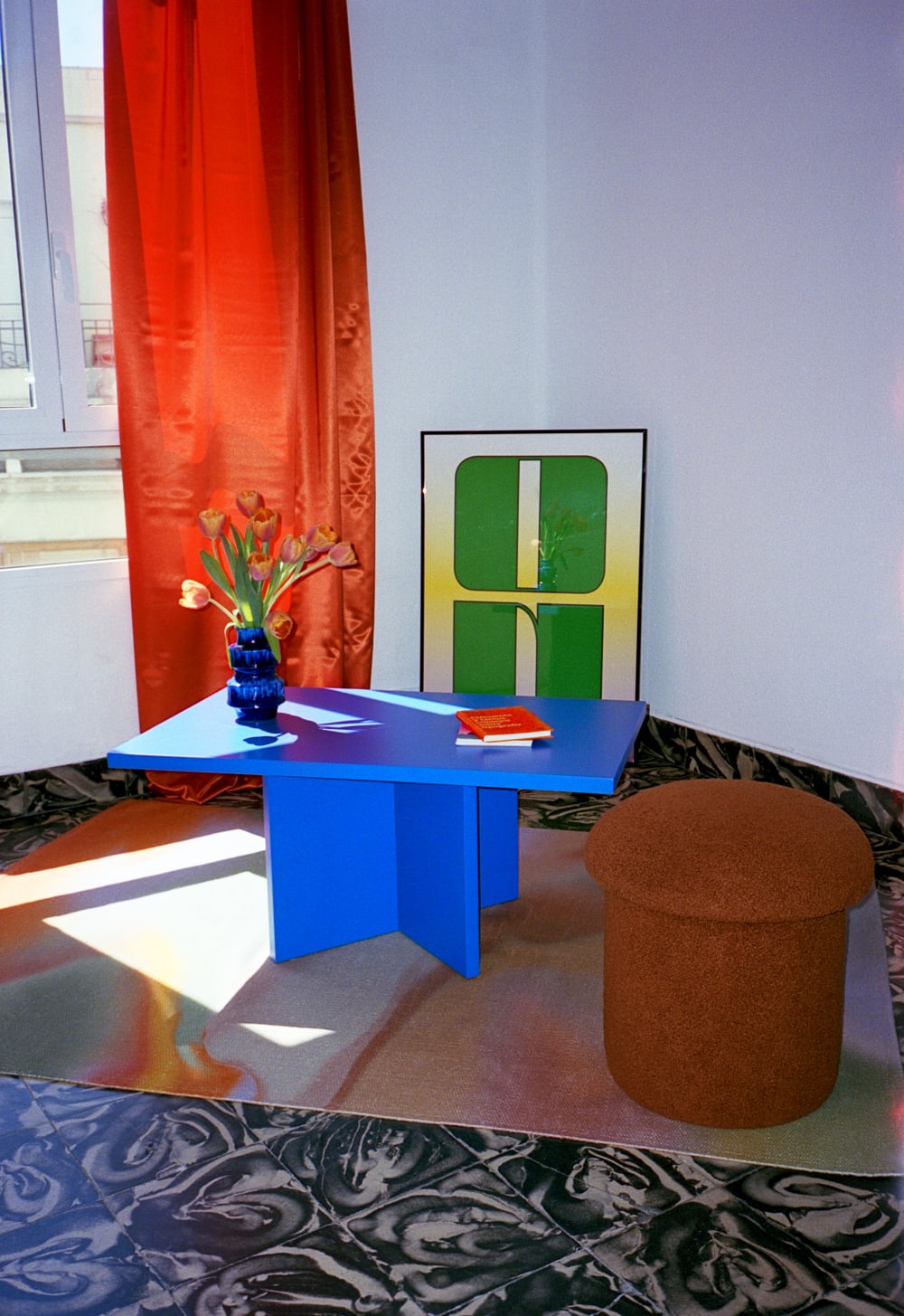Tavolino da salotto con piano laminato da 3cm blu Prussia