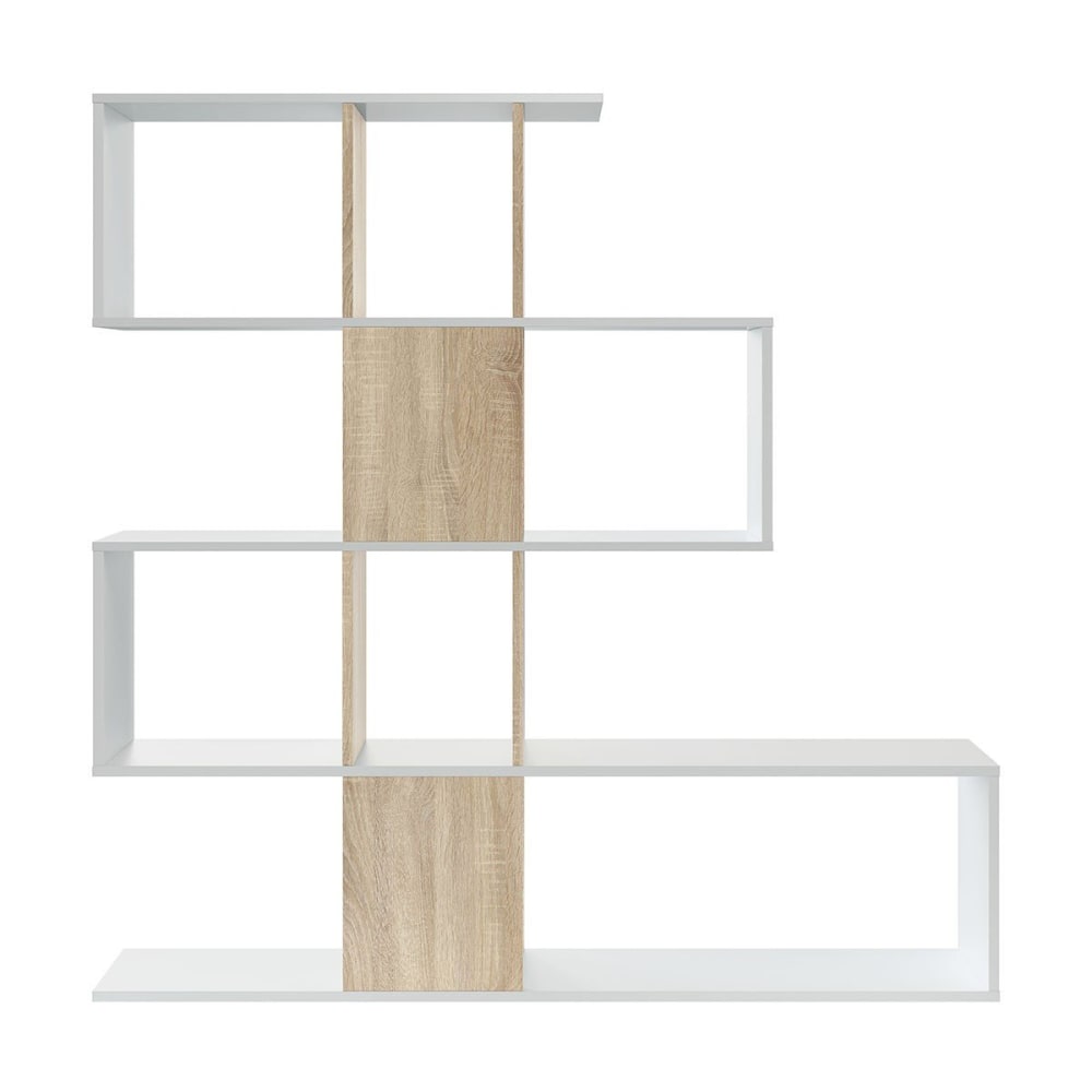 Calicosy Bücherregal mit 4 Ebene, und 11 Fächern - Zigzag - Beige Spanplatte