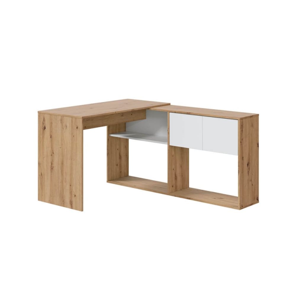 Fores Schreibtisch mit 2-türigem Bücherregal - L108 cm - Dekor Heller Holz style modern Weiß Holz