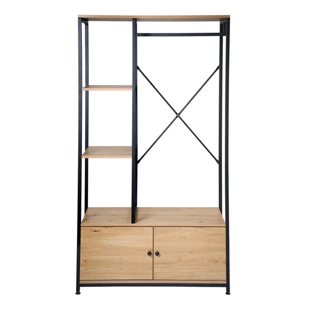 Calicosy Kleiderschrank mit Regalen und Ablagen 2 Türen H167 cm - Eichenoptik style industrial Braun Spanplatte