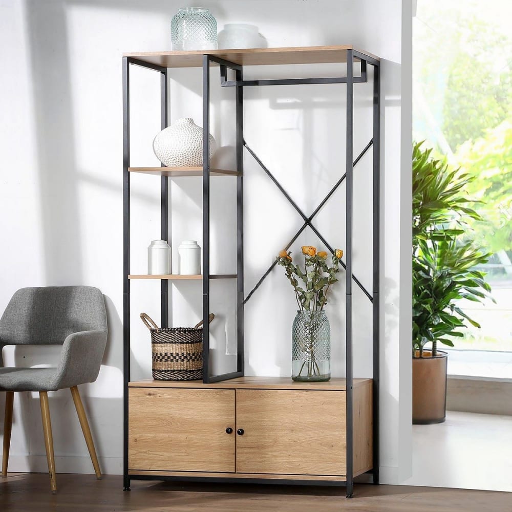 Penderie avec rangements effet bois - h167 x l90 cm