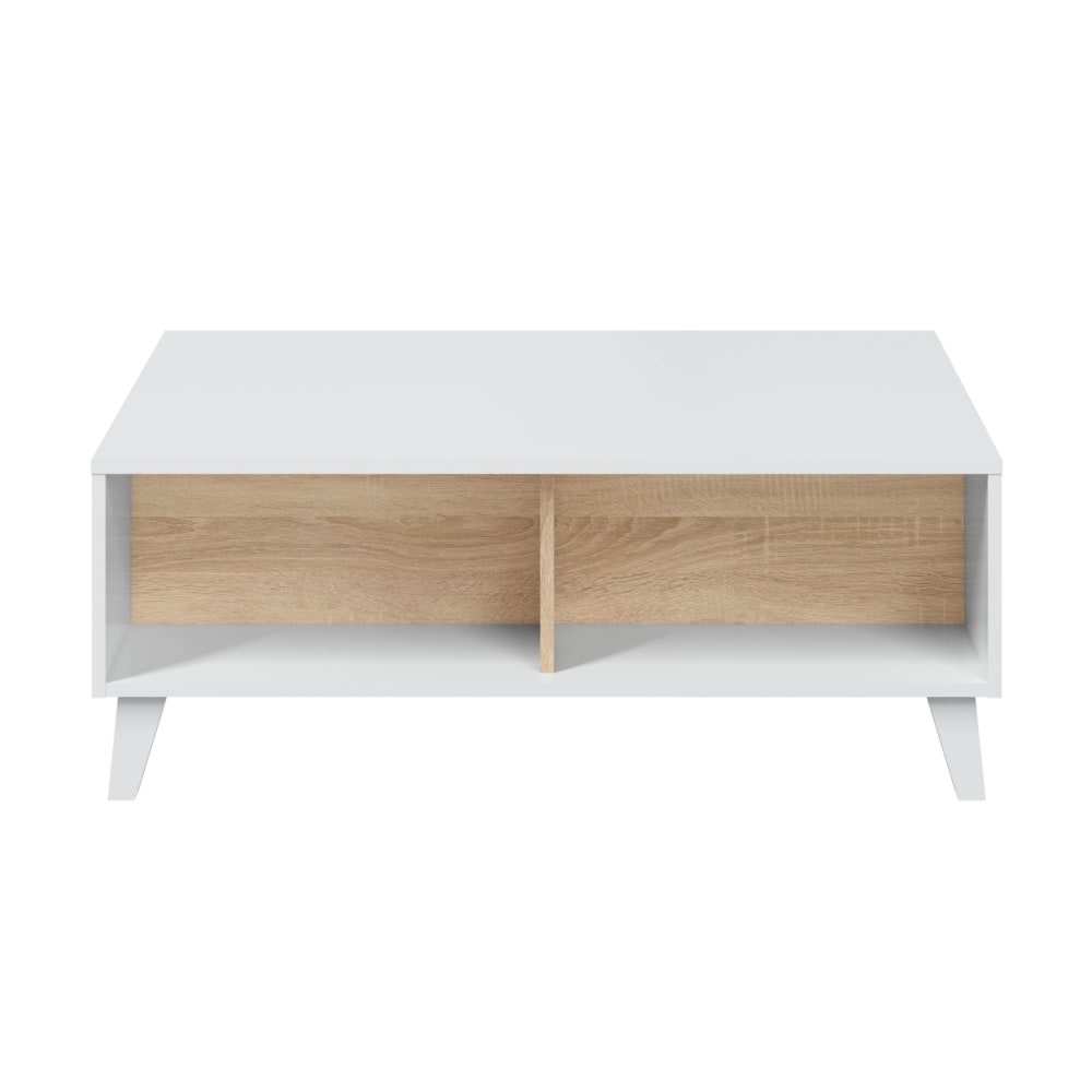Table basse avec panneau central relevable 100x68cm - Blanc / Bois