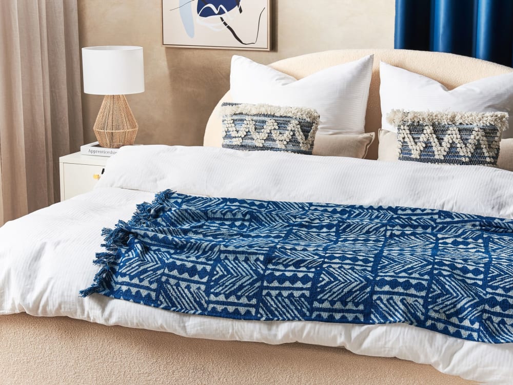 Beliani Kuscheldecke aus Baumwolle 180 x 130cm, blau style landhaus - Baumwolle