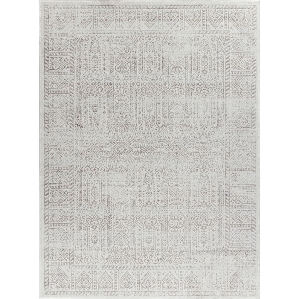 Alfombra vintage oriental marrón/marfil/gris 160x215 - Maisons du Monde