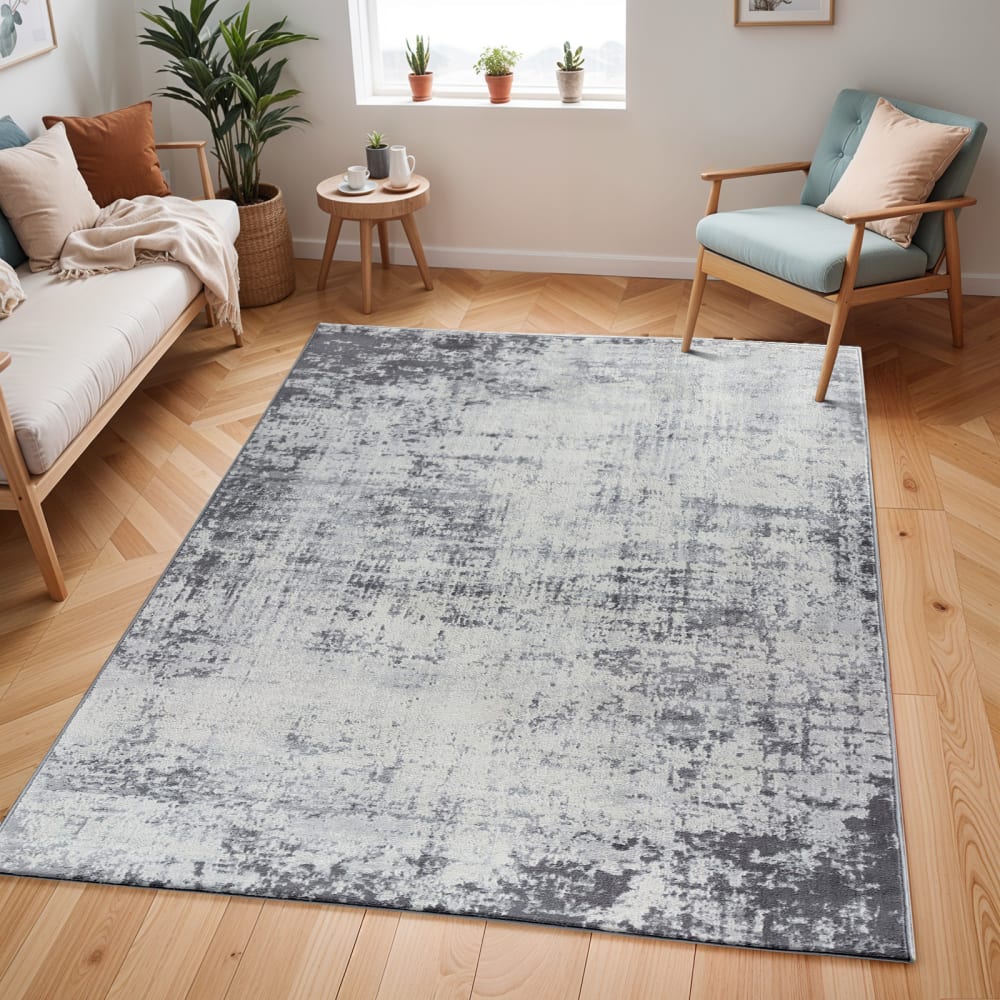 Tapis abstrait moderne gris/blanc 160x215 — vue 3