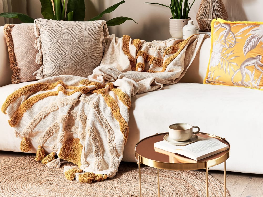 Beliani Kuscheldecke aus Baumwolle 180 x 130cm, beige style landhaus - Baumwolle