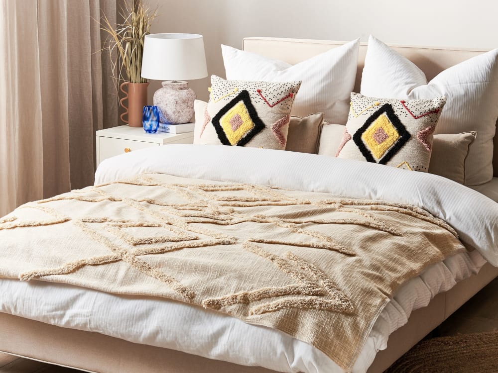 Beliani Kuscheldecke aus Baumwolle 180 x 130cm, beige style vintage - Baumwolle