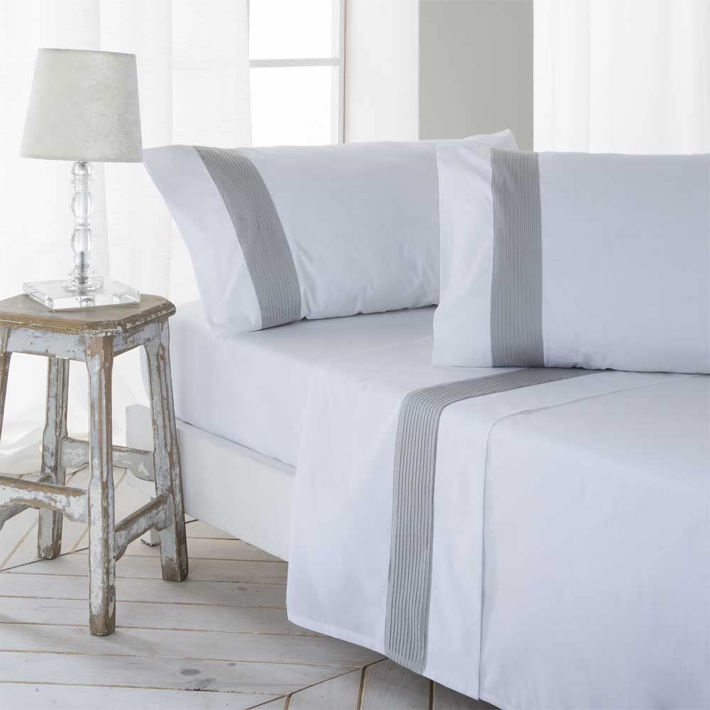 Juego de sábanas percal algodón 180 hilos gris 240x270 cama 150
