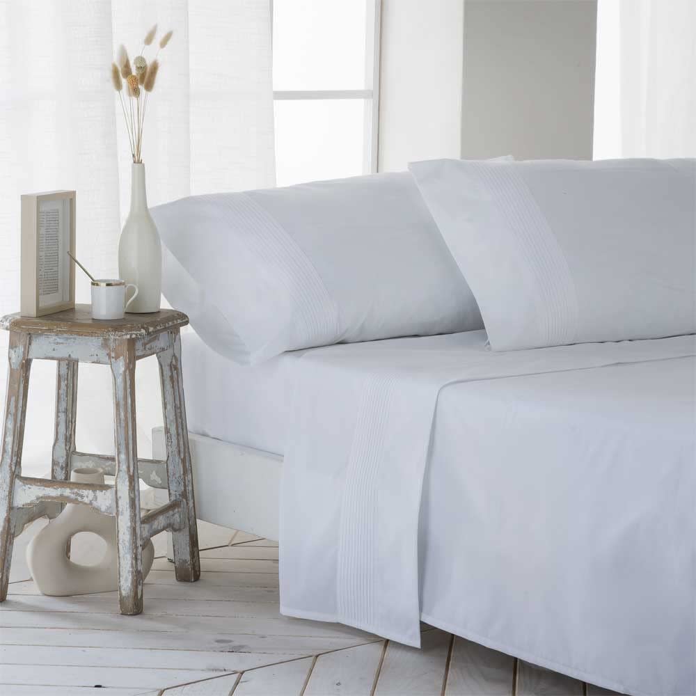 Juego de sábanas percal algodón 180 hilos blanco 200x270 cama 105