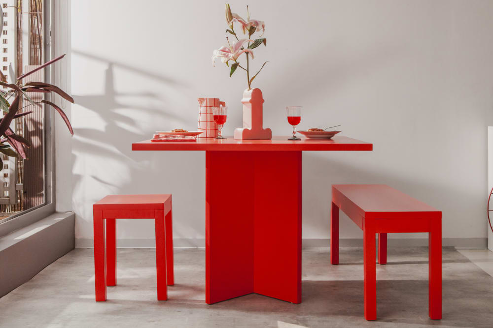 Mesa de comedor cuadrada tablero laminado de 3cm rojo llama 100x100cm - Maisons du Monde