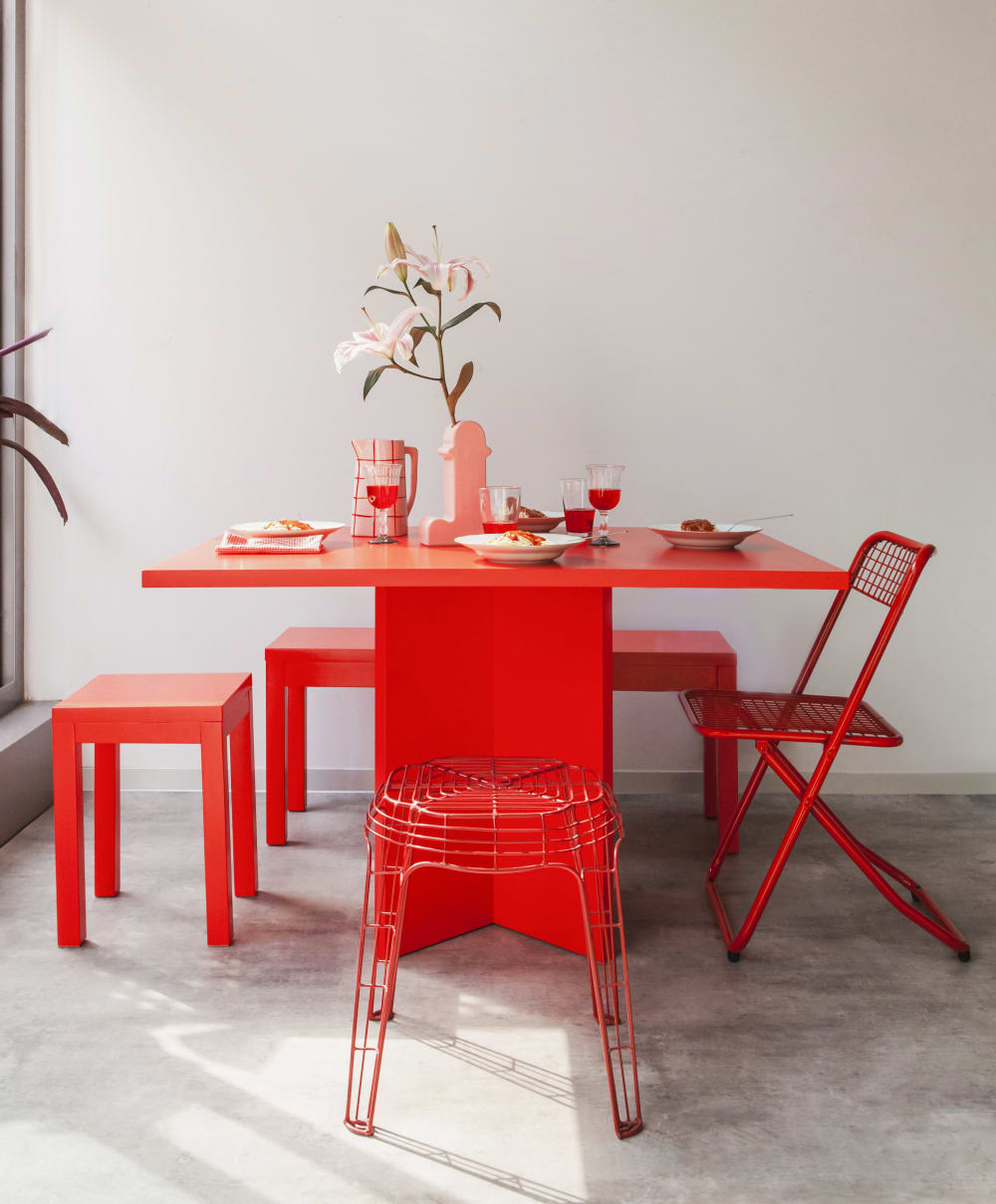 Mesa de comedor rectangular tablero laminado de 3cm rojo llama 90x120 - Maisons du Monde
